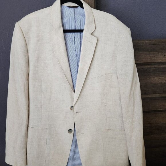 Tasso Elba‎ Island Mens XL Beige 100% Linen 2-Button Blazer Suit Jacket *FLAW* - Picture 5 of 15